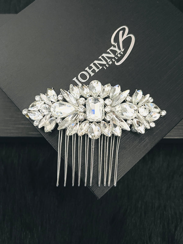 ETHEL - MULT-SHAPED CUT CRYSTAL HAIR COMB IN SILVER