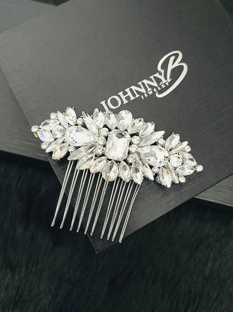 ETHEL - MULT-SHAPED CUT CRYSTAL HAIR COMB IN SILVER