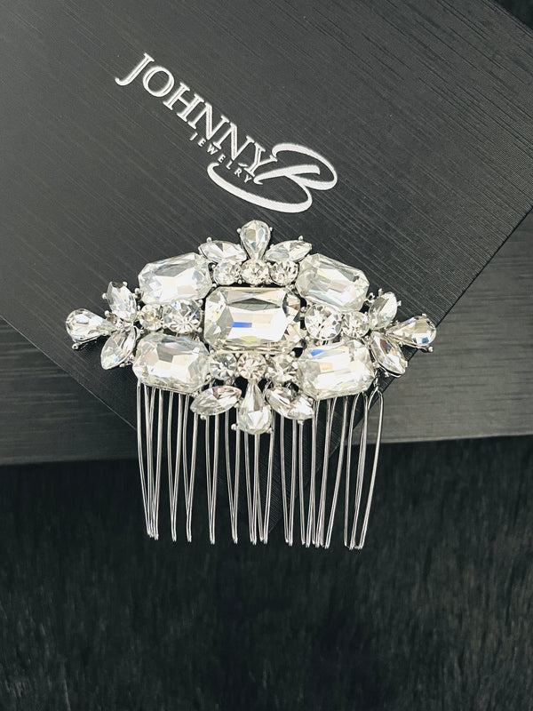 THELMA - MULTI-SHAPED CRYSTAL HAIR COMB IN SILVER