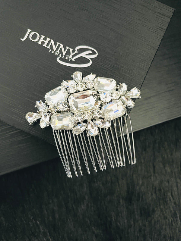 THELMA - MULTI-SHAPED CRYSTAL HAIR COMB IN SILVER