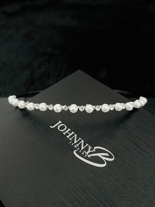 BLANCHE - Rotating Pearl And Crystal Tiara In Silver