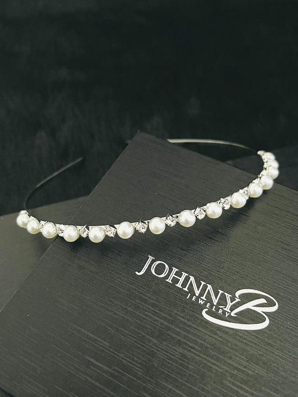 BLANCHE - Rotating Pearl And Crystal Tiara In Silver