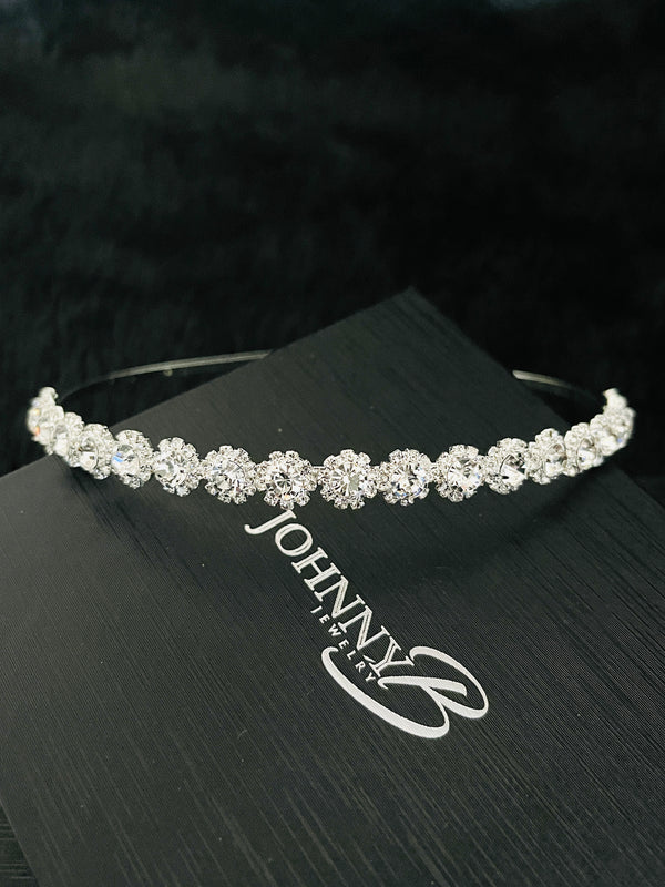 BESSIE - SIMPLE FLORAL CRYSTAL TIARA IN SILVER