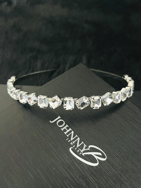 MYRTLE - EMERALD CUT CRYSTAL TIARA IN SILVER