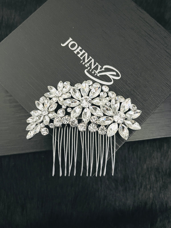 VIOLA - MARQUISE AND ROUND CRYSTAL HAIR COMB IN SILVER