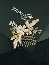 CAROLINE - Flower And Leaf Hair Comb In Gold