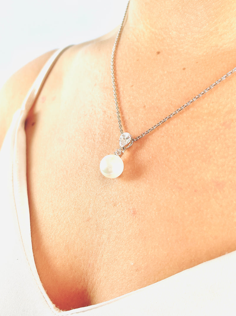 YVETTE - Gorgeous Pear-Shaped CZ And Pearl Necklace In Silver