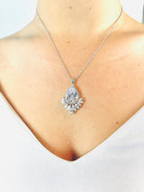 CLEOPATRA - Large Teardrop With Marquise CZ Necklace In Silver