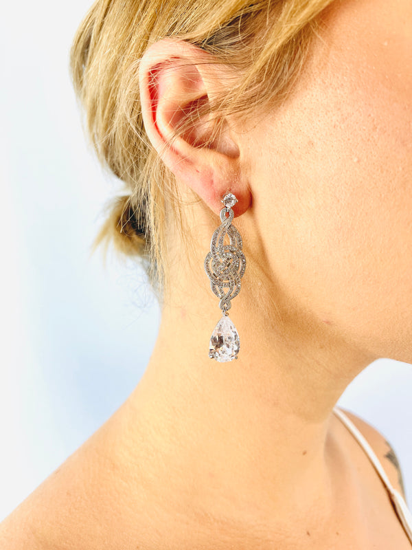 WAVERLY - Art Deco Drop With Crystal Earrings In Silver - JohnnyB Jewelry