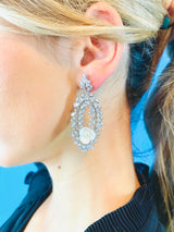 FLORA - Multi-Crystal Open-Oval Drop With Flower Earrings In Silver - JohnnyB Jewelry