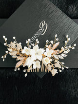 GIOVANNA - Flowers Crystal Leaves And Pearl Sprays Hair Comb