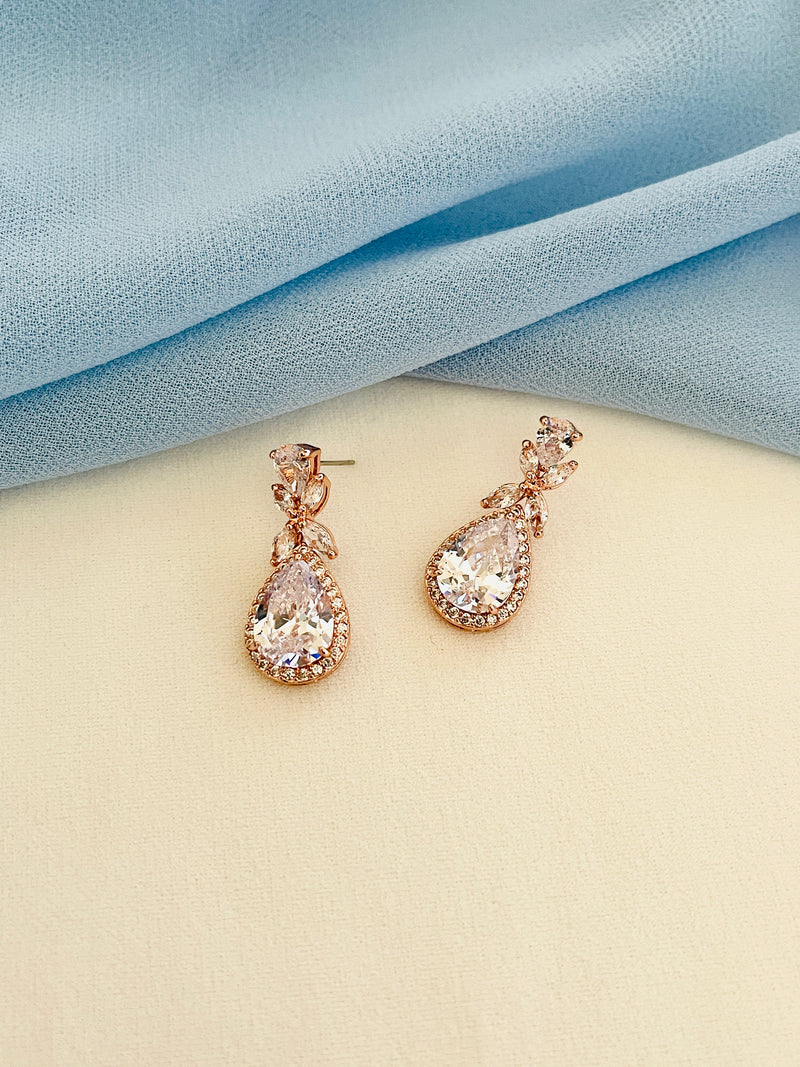 FLEUR - Detailed CZ Crystal Drop Earrings - JohnnyB Jewelry