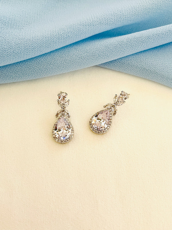 FLEUR - Detailed CZ Crystal Drop Earrings - JohnnyB Jewelry