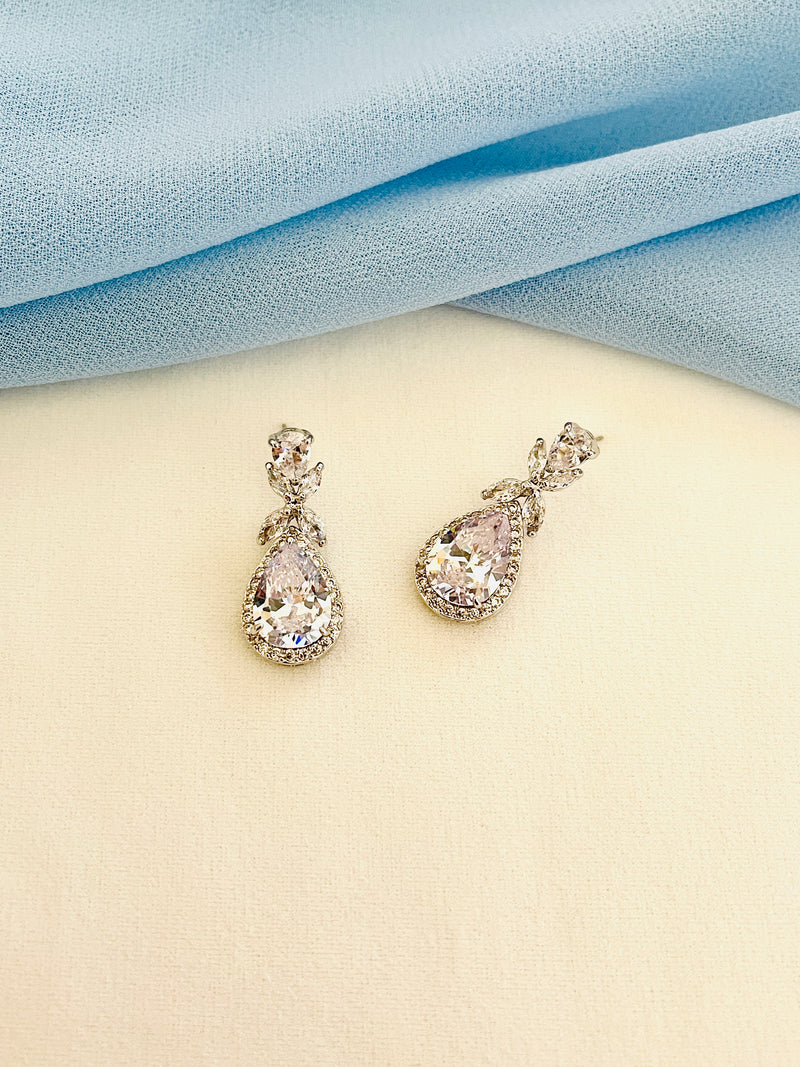 FLEUR - Detailed CZ Crystal Drop Earrings - JohnnyB Jewelry