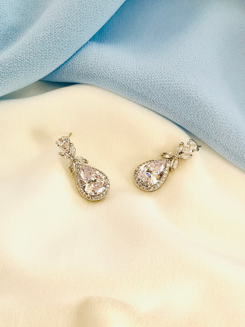 FLEUR - Detailed CZ Crystal Drop Earrings - JohnnyB Jewelry