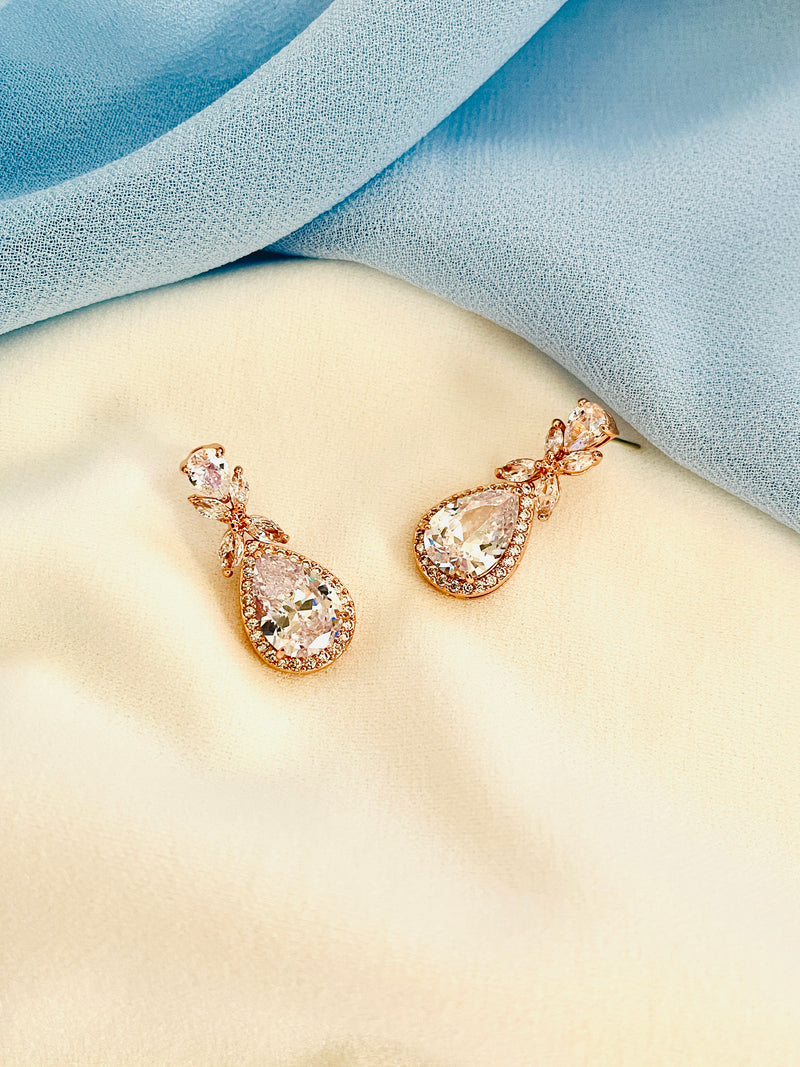 FLEUR - Detailed CZ Crystal Drop Earrings - JohnnyB Jewelry