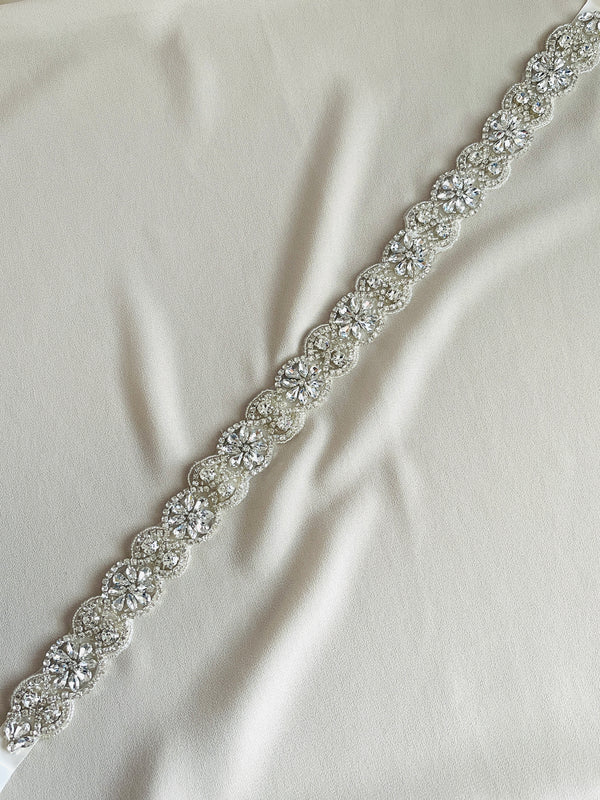 VERITY - Long Sparkle Crystal Belt Sashes In Silver