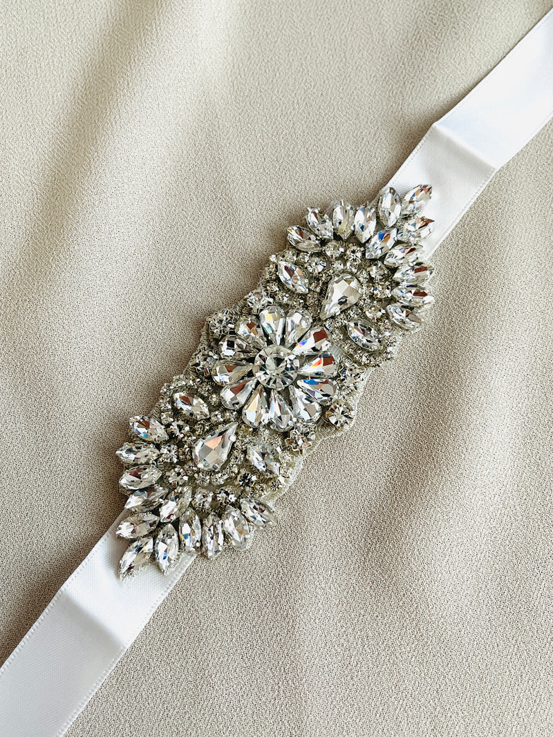 ROMILLY - Mini Sparkle Crystal Belt Sashes In Silver