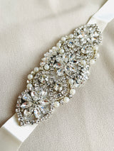 ALLEGRA - Sparkle Crystal and Pearl Belt Sashes In Silver