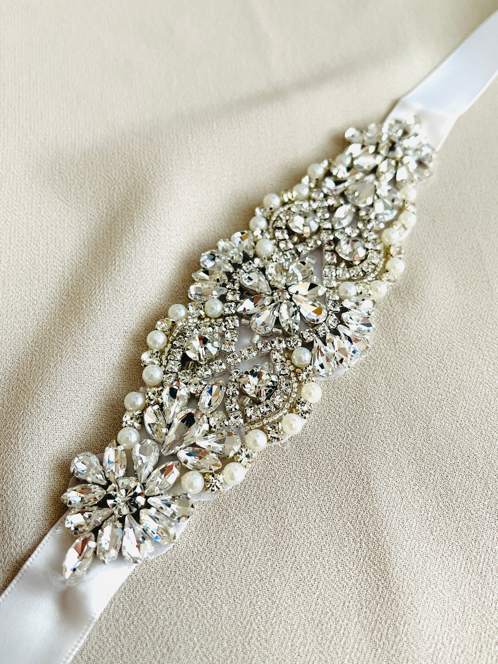 MAYA - Sparkle Crystal and Pearl Belt Sashes In Silver – JohnnyB