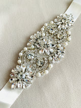 DAPHNE - Sparkle Crystal and Pearl Belt Sashes In Silver