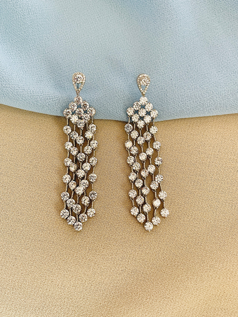 PERSEPHONE - Round CZ Waterfall Earrings In Silver - JohnnyB Jewelry