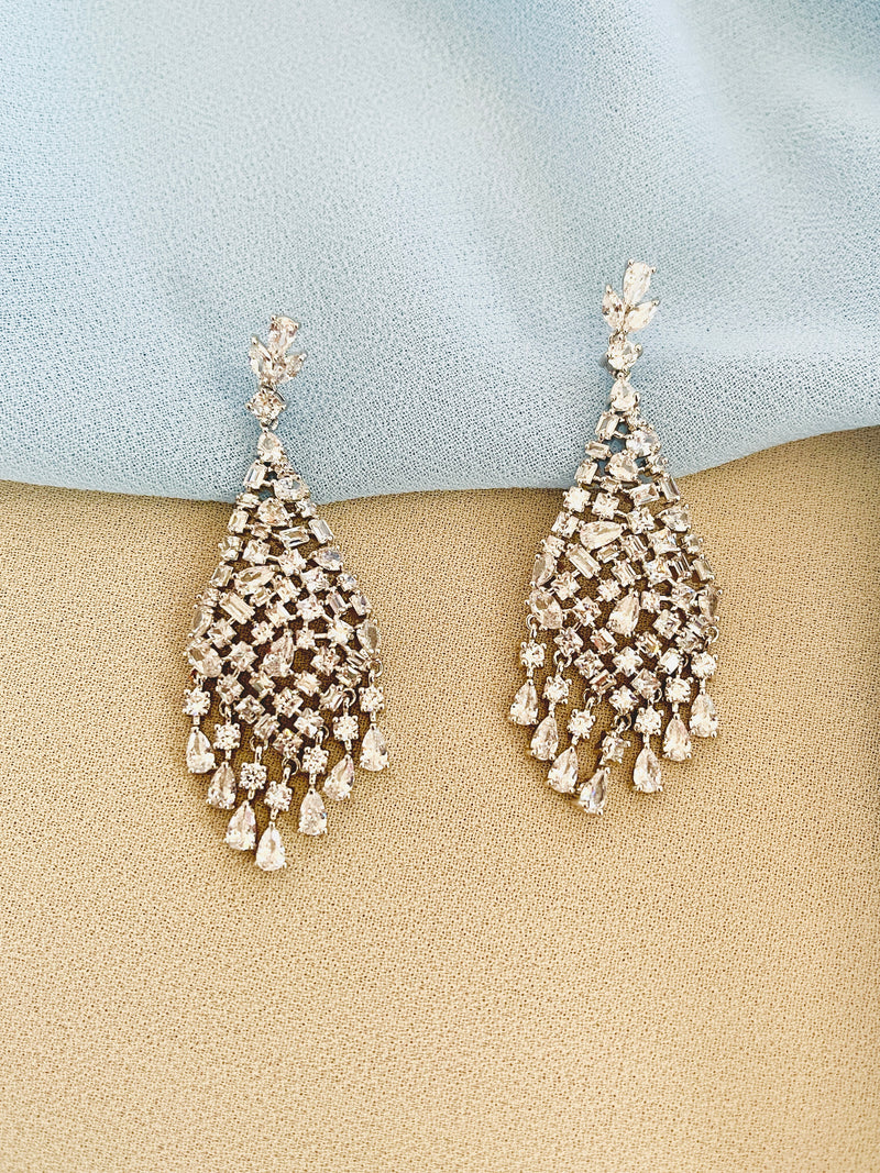 GENEVA - Multi-Crystal CZ Chandelier Earrings In Silver - JohnnyB Jewelry