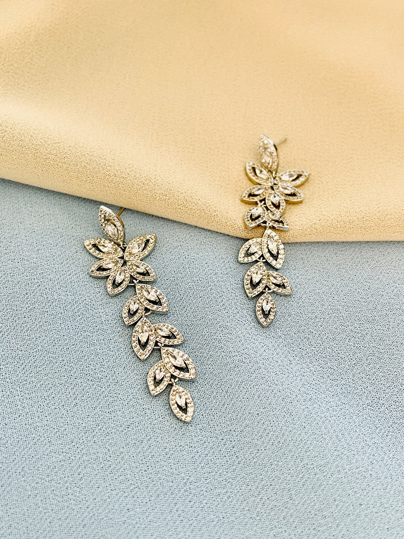NICOLE - Double Marquise CZ Leaf Earrings In Silver