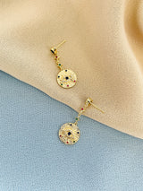 PHIONA - Multi-Colour CZ Disc Dangle Earrings In 14k Gold