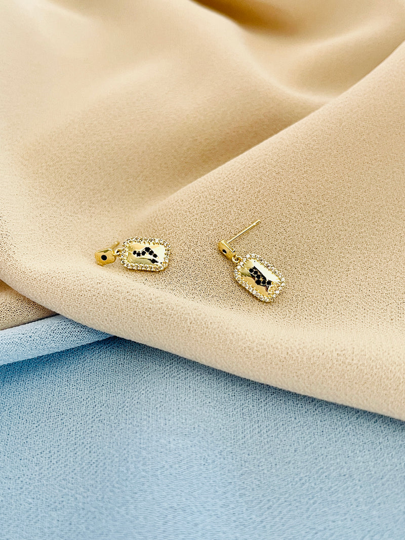 STORMY - Modern Rectangular Crystal Lightening-Motif Drop Earrings In 14k Gold