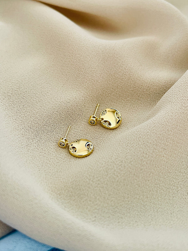 JUNO - Modern Round With Crystal Insets Drop Earrings In 14k Gold
