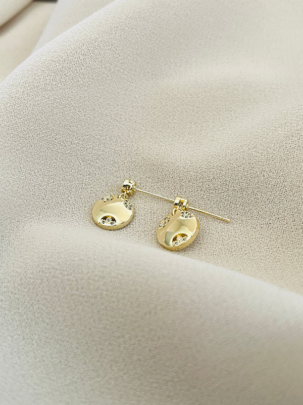 JUNO - Modern Round With Crystal Insets Drop Earrings In 14k Gold