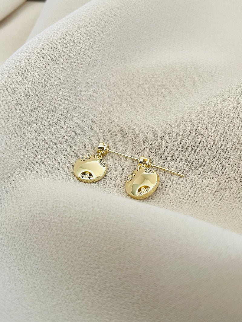 JUNO - Modern Round With Crystal Insets Drop Earrings In 14k Gold