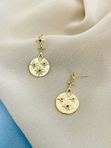 STARR - Modern Round With Star-Motif Drop Earrings In 14k Gold