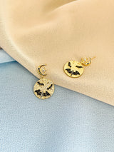 LUNA - Modern Round With Moon-Motif Drop Earrings In 14k Gold