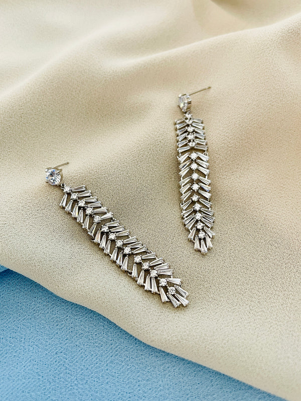 WISTERIA - Cascading Petal-Shaped Crystal Drop Earrings In Silver