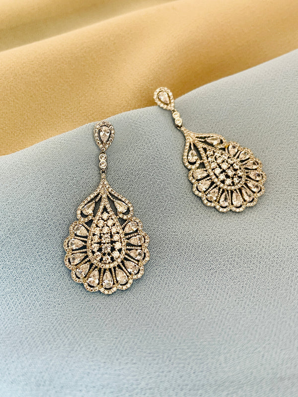 LAKSHMI - Exotic CZ Pave Dangle Earrings In Silver