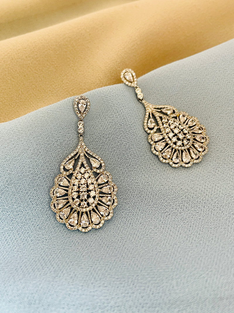 LAKSHMI - Exotic CZ Pave Dangle Earrings In Silver