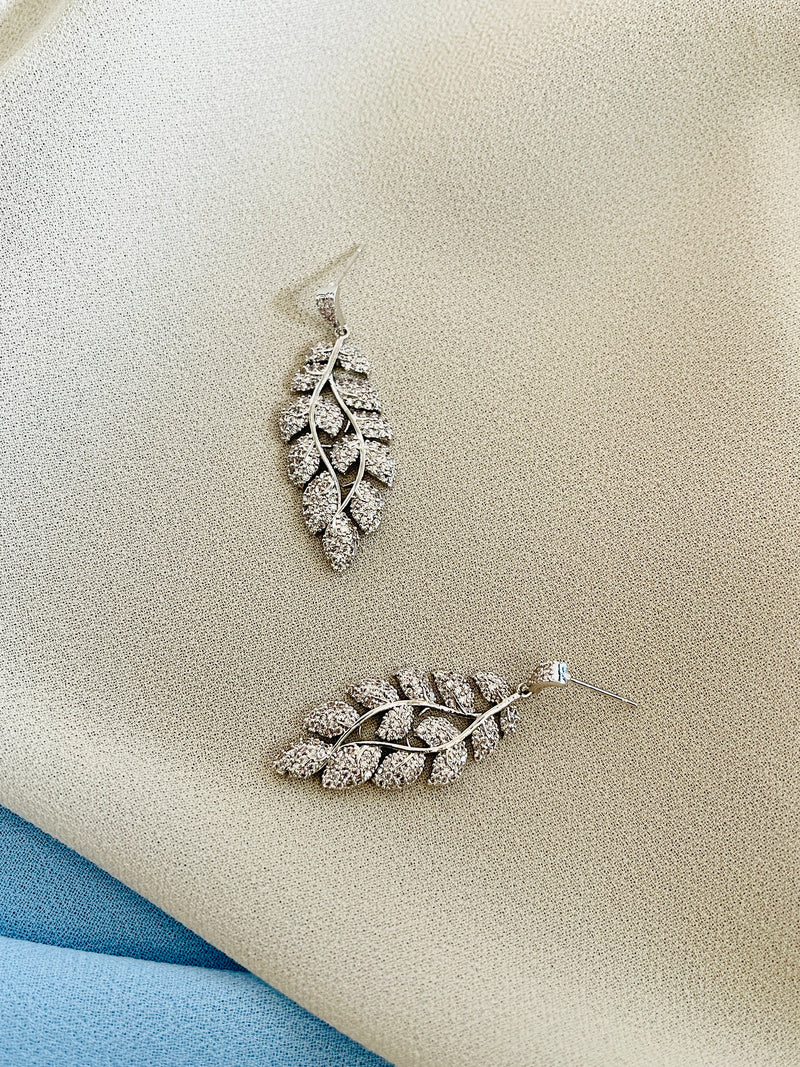 INDIA - Pave Vine-Shaped CZ Drop Earrings In Silver