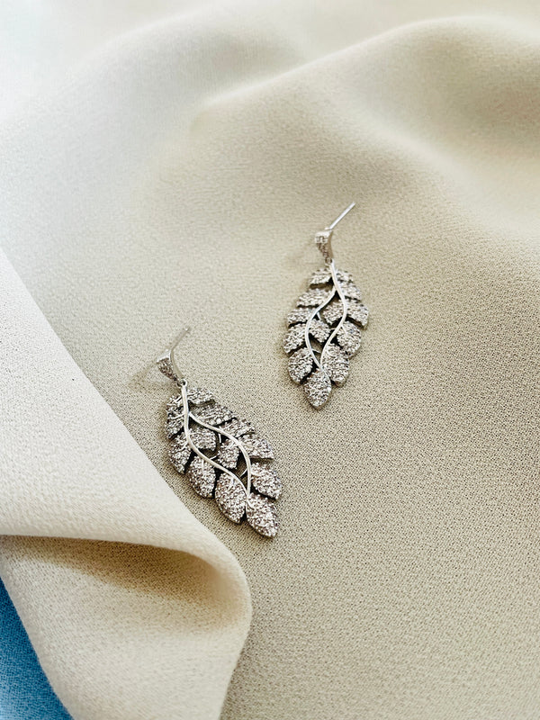 INDIA - Pave Vine-Shaped CZ Drop Earrings In Silver