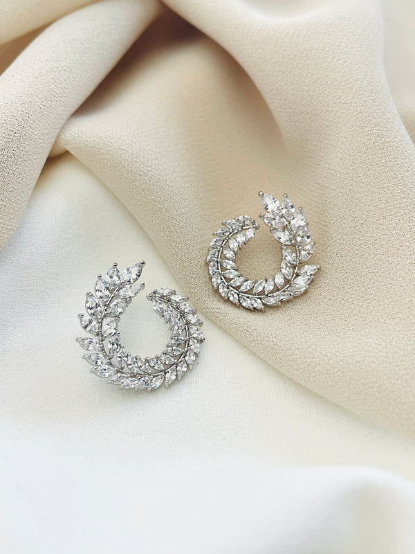 OPHELIA - Multi-Crystal Wreath-Shaped Stud Earrings In Silver - JohnnyB Jewelry