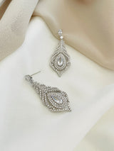 PRIYA - Exotic Pave And Teardrop Crystal Drop Earrings In Silver