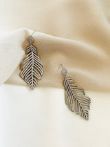 ORIELE - Pave Feather-Shaped Drop Earrings In Silver - JohnnyB Jewelry