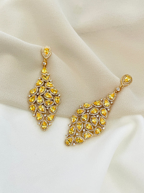 SOPHIA - Golden Yellow CZ Statement Earrings In Gold - JohnnyB Jewelry