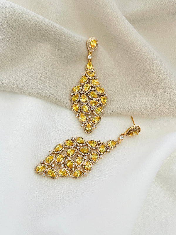 SOPHIA - Golden Yellow CZ Statement Earrings In Gold - JohnnyB Jewelry