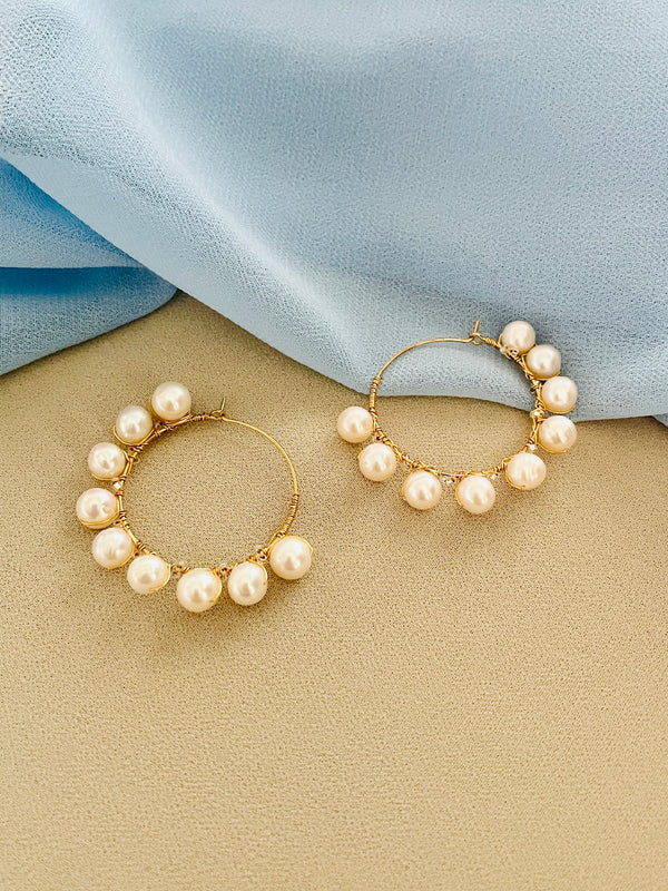 PEARLENE - 7.5-8MM FRESHWATER PEARL WITH SEED BEAD HOOP EARRINGS