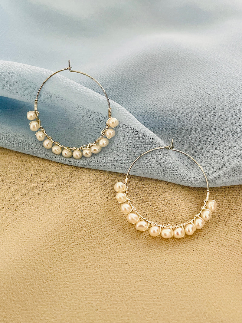 PEARLENE - CLASSICS 4.5-5MM FRESHWATER PEARL HOOP EARRINGS