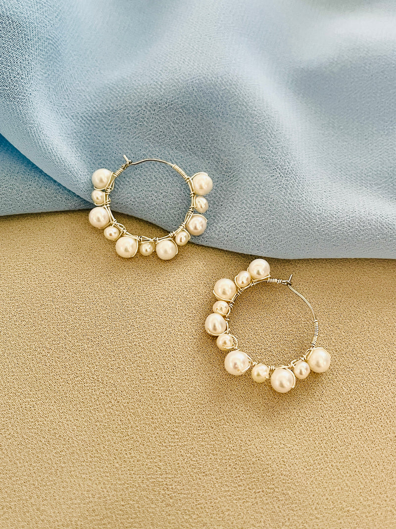 PEARLENE - MULTI-SIZE 4.5-6.5mm FRESHWATER PEARL HOOP EARRINGS