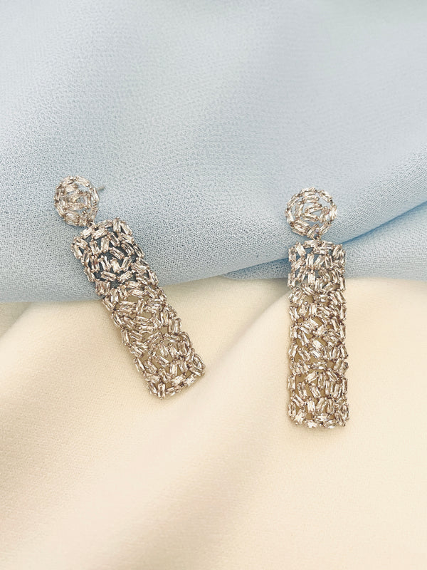 ISIS - Multi-Crystal Rectangular Drop Earrings In Silver - JohnnyB Jewelry