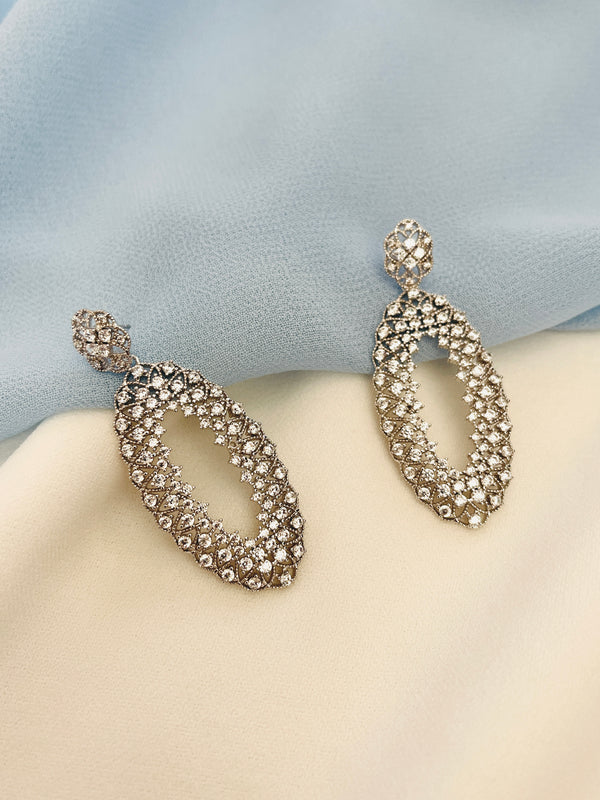 MADEIRA - Multi-Crystal Open-Oval CZ Drop Earrings In Silver - JohnnyB Jewelry